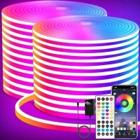 LED neon Lights Strip 132FT,DC 24V RGB LED neon Light Strip APP Remote Controls Control Waterproof Flexible Neon LED Rope Lights for Bedroom,Playroom,Outdoors Decor（2 Rolls of 66ft