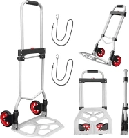 Lightweight Folding Hand Turck Dolly Cart with 2 Wheels Foldable, Aluminum Collapsible Dolly Hand Truck, Portable & Compact for Shopping, Travel & Groceries.