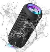 Ortizan Portable Bluetooth Speaker: IPX7 Waterproof, 24W Loud Sound, Deep Bass, Bluetooth 5.3, LED Lights, Wireless Stereo Pairing, 30H Playtime, for Home/Outdoor/Party/Beach, Birthday Gift (Black)