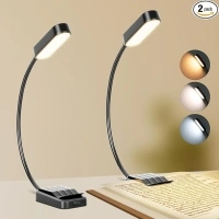 Book Light 2 Pack, Rechargeable Reading Lights for Books in Bed-Eye Caring 3 Colors, Stepless Dimming, 360° Flexible Studying Small Desk Lamp, Lightweight Clip-on LED Night Light for Book Lovers, Kids