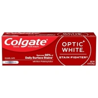 Colgate Optic White Stain Fighter Whitening Toothpaste, Clean Mint Flavor, Safely Removes Surface Stains, Enamel-Safe for Daily Use, Teeth Whitening Toothpaste with Fluoride, 4.2 Oz Tube