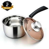 Walchoice 2 Quart Saucepan with Lid, 18/10 Stainless Steel Soup Pot for Home Kitchen, Transparent Lid & Dishwasher Safe