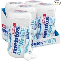 Mentos Pure White Sugar-Free Chewing Gum with Xylitol, Sweet Mint, 50 Piece Bottle (Bulk Pack of 4)