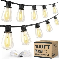 KYY 100FT Outdoor String Lights Waterproof LED Patio Lights with Shatterproof 32(2 Spares) Edison ST38 Bulb Durable Dimmable Hanging for Outside Garden Porch Deck Bistro Backyard Events