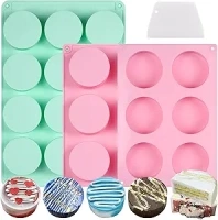 Vinino Cake Puck Mold Set, Chocolate Covered Cake Silicone Molds, Silicone Round Cake Pop Molds for Diy Cakepucks, Candy, Cookie, 2 Different Sizes, 3 Pack Cake Puck Mold and 1 Scraper