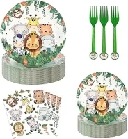 50PCs Jungle Birthday Party Plates and Napkins, Safari Animals Party Decorations for 10 Guests, Jungle Theme Party Tableware Set, Wild Animals Gold Safari Zoo Birthday Supplies
