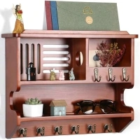 Key Holder for Wall, Mail Organizer Wall Mounted, Mail and Key Holder with Key Hooks, Pine Wood Brown