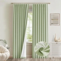 Green Linen Pinch Pleated Curtains 84 Inch Length 2 Panels 100% Blackout Linen Curtains for Living Room Bedroom Back Tab Room Darkening Two Pages Pinch Pleat Drapes with Hooks 40" Wx84 L