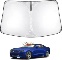 T TGBROS Windshield Sun Shade Custom Fit for 2016-2024 Chevrolet Camaro Coupe Accessories Foldable Sun Shield Reflective Polyester Sun Visor Cover Block Heat and Sun Protection