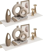 JOOM White Floating Shelves for Wall Storage, Metal Wall Shelves for Living Room, Bathroom, Kitchen, 16” Long Display Shelves for Collectibles(2 PCS)