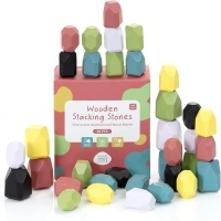 36 PCS Wooden Stacking Rocks - Play & Learning Montessori Toys Toddler Stones for Building, Balancing & Sorting - Sensory Stacking Blocks for Kids - Wood Stacking Stones Game (Ages 3+)