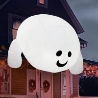JOYIN Halloween Inflatable Outdoor Decorations, 4.5ft Inflatable Cute Ghost Decoration Lying On The Roof with LEDs, Halloween Blow Up Yard Decor for Parties Roof Decor White