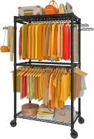 Sturdy Clothes Rack Heavy Duty Clothing Racks Metal Rolling Coat Rack 550LBS Capacity Adjustable 2 Tier 4 Rods 36.02" L x 21.07" W x 80" H Black