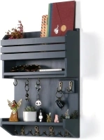 Key Holder, Wall Mounted Mail Organizer, Keys Holder on Wall with 9 Key Hooks, Gray