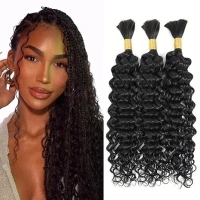 Water Wave Bulk hair for Braiding Wet and Wavy Micro Braiding No Weft Faux Deep Wave Braiding Hair Extensions for Box Boho Braids 240g with 3Bundles/Pack #1B (24Inch)