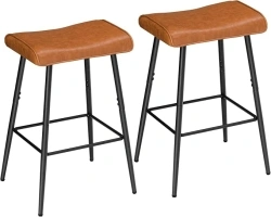 HOOBRO Bar Stools, 24.8" Set of 2 Barstools, PU-Padded Tall Stools with Foot Support, Kitchen Breakfast Seats, Counter Height Bar Chairs, for Kitchen, Dining Area, Cafe, Brown and Black CB63BYP201