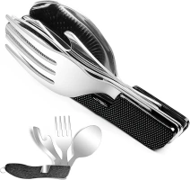 UMEINAC TECH Camping Utensils, 4 in 1 Travel Utensil Set Camping Fork Spoon Knife Set Camp Backpacking Utensils Folding Cutlery Set for Camping Hiking