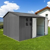 Morhome 8X 6 FT Outdoor Storage Shed with Floor Base, Metal Steel Utility Tool Shed Storage House with Door & Lock, for Backyard Garden Patio Lawn