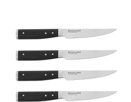 KitchenAid Gourmet 4 Piece Forged Triple Rivet Steak Knife Set, High Carbon Japanese Steel, Sharp Kitchen Knife Set, 4.5 inch, Black