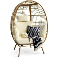 Dextrus Wicker Egg Chair Outdoor Indoor Oversized Lounger with Stand and Cushions Egg Basket Chair for Patio Backyard Porch - Beige