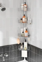 SEIRIONE Corner Shower Caddy Tension Pole, Adjustable Shower Organizer Corner with 4 Shelves, No Drilling Shower Shelf for Inside Shower, Shower Rack for Shower Storage,39.2 to 113 Inch Height, Silver