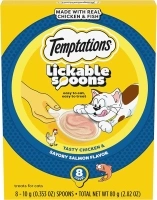 Temptations Lickable Spoons Adult Wet Cat Treat, Tasty Chicken and Savory Salmon Flavor, 10 Grams, Pack of 12 (96 Total Treats)