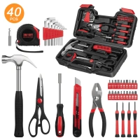 40-Piece Tool Set General Household Hand Kit with Plastic Toolbox Storage Case, Small Basic Home Tool Kit for Girls, Ladies and Women - Includes All Essential Tools for Home Garage and Office Use, Red