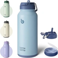 BOTTLE BOTTLE 32oz Insulated Water Bottle Stainless Steel Sport Water Bottle with Straw Dual-use Lid Design for Gym with Pill Box (blue)