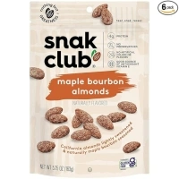 Snak Club Snacks, Maple Bourbon Almonds, Lightly Sweetened, Gluten Free, No Artificial Colors, Flavors or Preservatives, 5.75oz Resealable Bag (Pack of 6)