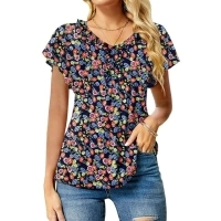 Fantaslook Womens Blouses Floral Ruffle Short Sleeve Tunic Tops Casual V Neck Summer Shirts