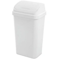 Sterilite 13 Gallon Trash Can, Plastic Swing Top Kitchen Trash Can, White