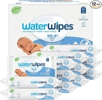 WaterWipes Plastic-Free Original Baby Wipes, 99.9% Water Based Wipes, Unscented & Hypoallergenic for Sensitive Skin, 60 Count (Pack of 12), Packaging May Vary