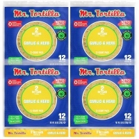 Mr. Tortilla-Low Carb Tortillas 2 Net Carb Keto Soft Taco Shells for Wraps, Quesadillas&Tostadas-Healthy Vegan Tortilla Wraps No Cholesterol-Low on Calories&Fat (Garlic&Herb),12 Count (Pack of 4)