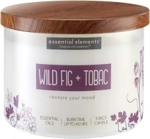 Essential Elements by Candle-Lite Company Scented Wild Fig & Tobac 3-Wick Jar Candle, 14.75 oz, Off White