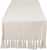 DII Woven Basic Tabletop Collection Chevron Table Runner, 15x72, Off-White