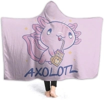 Axolotl Hooded Blanket Soft and Lightweight Flannel Throw Suitable for Use in Bed, Living Room and Travel 60"x50" for Teens