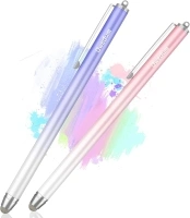 Stylus Pen for Touchscreen(2 Pcs), High Accuracy Fiber Tip Stylus Pen with Clip for Apple iPad, iPhone, Android, Tablets and All Touch Screens (White Pink+White Purple)