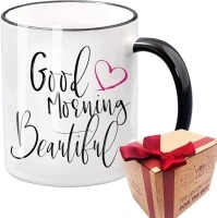 Birthday Gift for Women, Good Morning Beautiful Mug Novelty Gifts for Woman Boss Lady Friend Sister Mom Daughter Girlfriend Fashion Lover Girl Pretty Thanksgiving, Christmas, Birthday