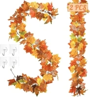 11.8FT Fall Decor, 2 Pack Fall Garland for Mantle, Fall Decorations for Home, Fall Leaves Garland, Thanksgiving Garland for Thanksgiving Decorations Indoor, Autumn Garland for Autumn Decor Outdoor