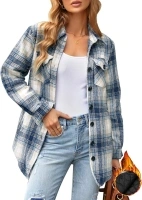 luvamia Plaid Jackets for Women Flannel Quilted Shacket Coats Oversized Button Down Shirts Jacket