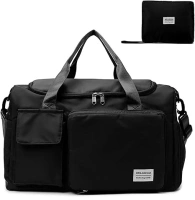 Travel Bag, Large Capacity Folding Travel Bag, Sports Gym Bag with Wet Pocket & Shoes Compartment, Foldable Travel Duffel Bag, Weekender Overnight Bag for Women and Man (Black)