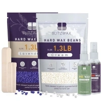 BLITZWAX 2.6lbs Hard Wax Beads for Hair Removal Lavender and Cream Waxing Beans for Sensitive Skin, Face, Eyebrows, Brazilian and Bikini, Hot Wax with 30 Wax Sticks&2 Wax Oils for Women Men(2 Packs)