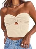 EFAN Womens Tube Tops Going Out Cut Out Twist Knot Front Bandeau Ribbed Knit Y2K Strapless Tank Bustier Corset Tops