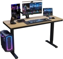 GTRACING Wood Surface Electric Standing Desk Adjustable Height Sit Stand Home Office Desk with Splice Board, 47x24 Inches, Wood Desktop/Black Frame