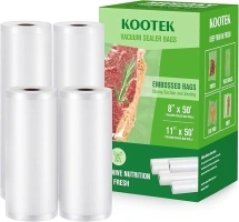 Kootek Vacuum Sealer Bags for Food, 8 in x 50 ft 2 Rolls and 11 in x 50 ft 2 Rolls Vacuum Seal Bag Rolls, Commercial Grade, BPA Free, Vac Freezer Bags for Food Storage, Meal Prep or Sous Vide