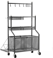 APEXUP Garage Sports Equipment Organizer, 4-Layer Large Capacity Steel Ball Storage Rack with Wheels, Garage Ball Storage for Indoor Outdoor