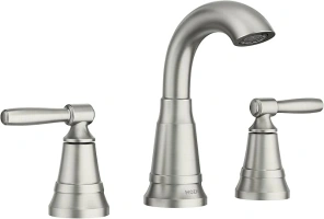 Moen Halle Spot Resist Nickel Widespread Bathroom Faucet with Drain Assembly, Traditional Bathroom Sink Faucet for 3-Hole Applications, 84972SRN