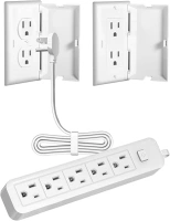 Outlet Cover Extension Cord 3 Feet, Ultra-Thin Outlet Concealer with Flat Plug Power Strip 5 AC Outlets, Childproof Flat Extension Cord Outlet Cover, 1875W for Kitchen, Home, Office