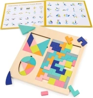 3 otters Wooden Tangram Puzzle, 3-in-1 Wooden Blocks Puzzle Brain Teasers Toy, Puzzles for Kids Ages 2-8