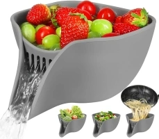 Advantez Multifunctional Drain Basket,2.4 QT Small Colander Bowl with Spout for 1.5-3 QT, Silicone Food Pasta Berry Sink Strainer for Washing Fruits and Vegetables Salad, Dishwasher Safe(Grey)